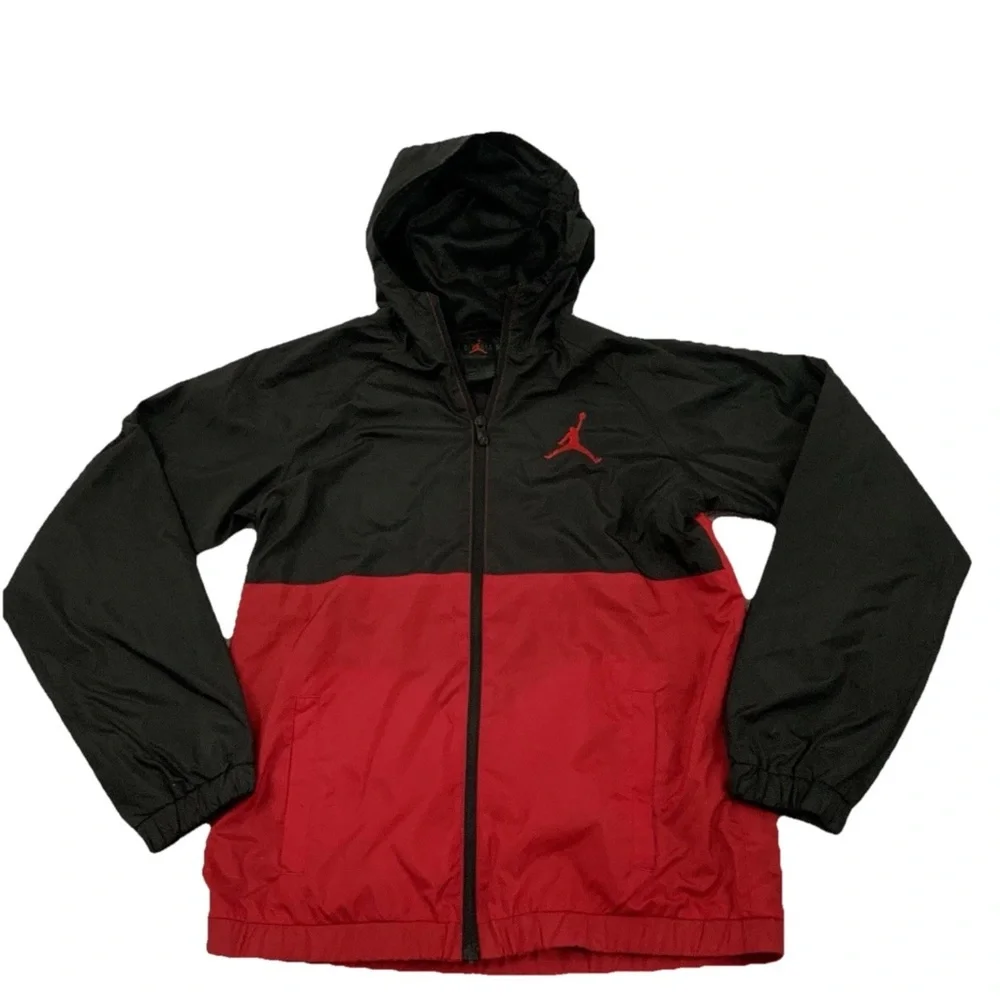 Air Jordan Jumpman Jacket Windbreaker Hood Youth Boys L 12-13 Years Black Red